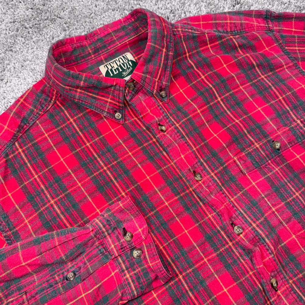 Woolrich Teton Flannel Shirt Mens Plaid Button Down Red XL Excellent